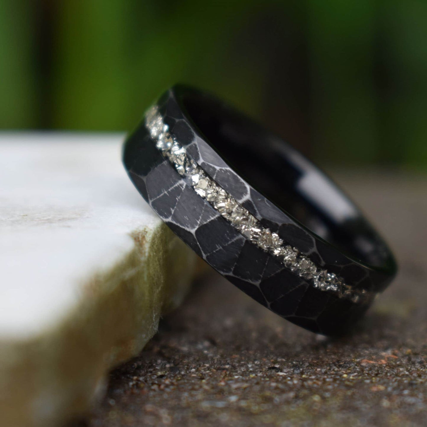 Tungsten 8mm Ring Distressed Black with German Glass, Mens Ring, Mens Wedding Band