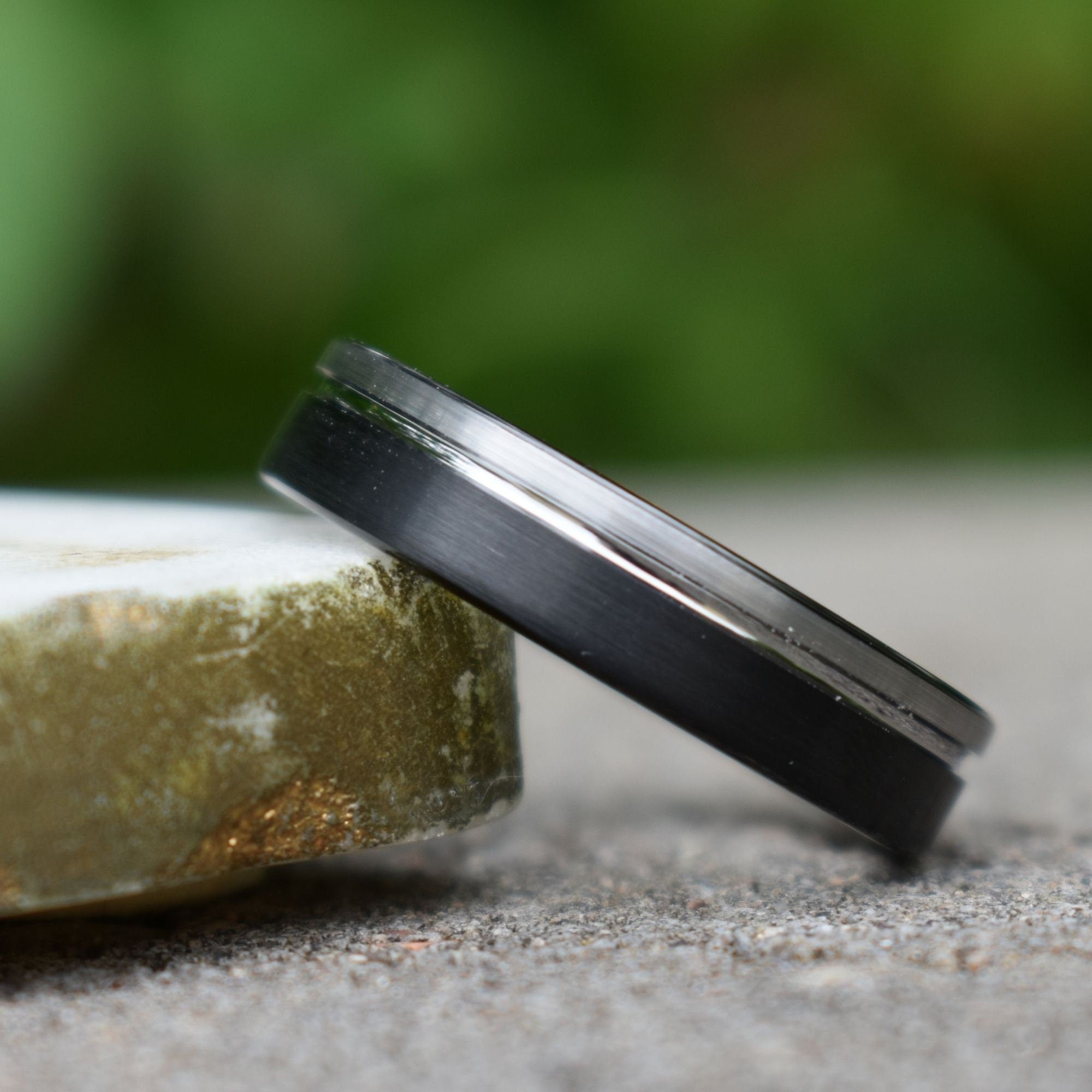 Tungsten Ring 6mm Black and Silver Brushed with Polished Silver Accent, Mens Ring, Mens Wedding Band