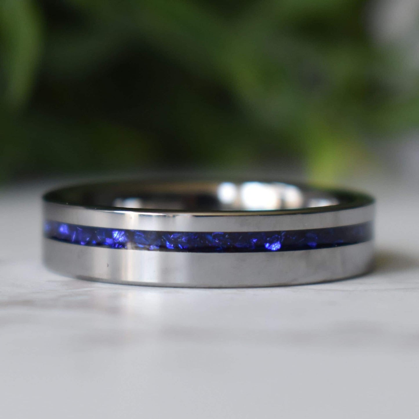 Tungsten 6mm Ring Blue Sapphire German Glass Wedding Band