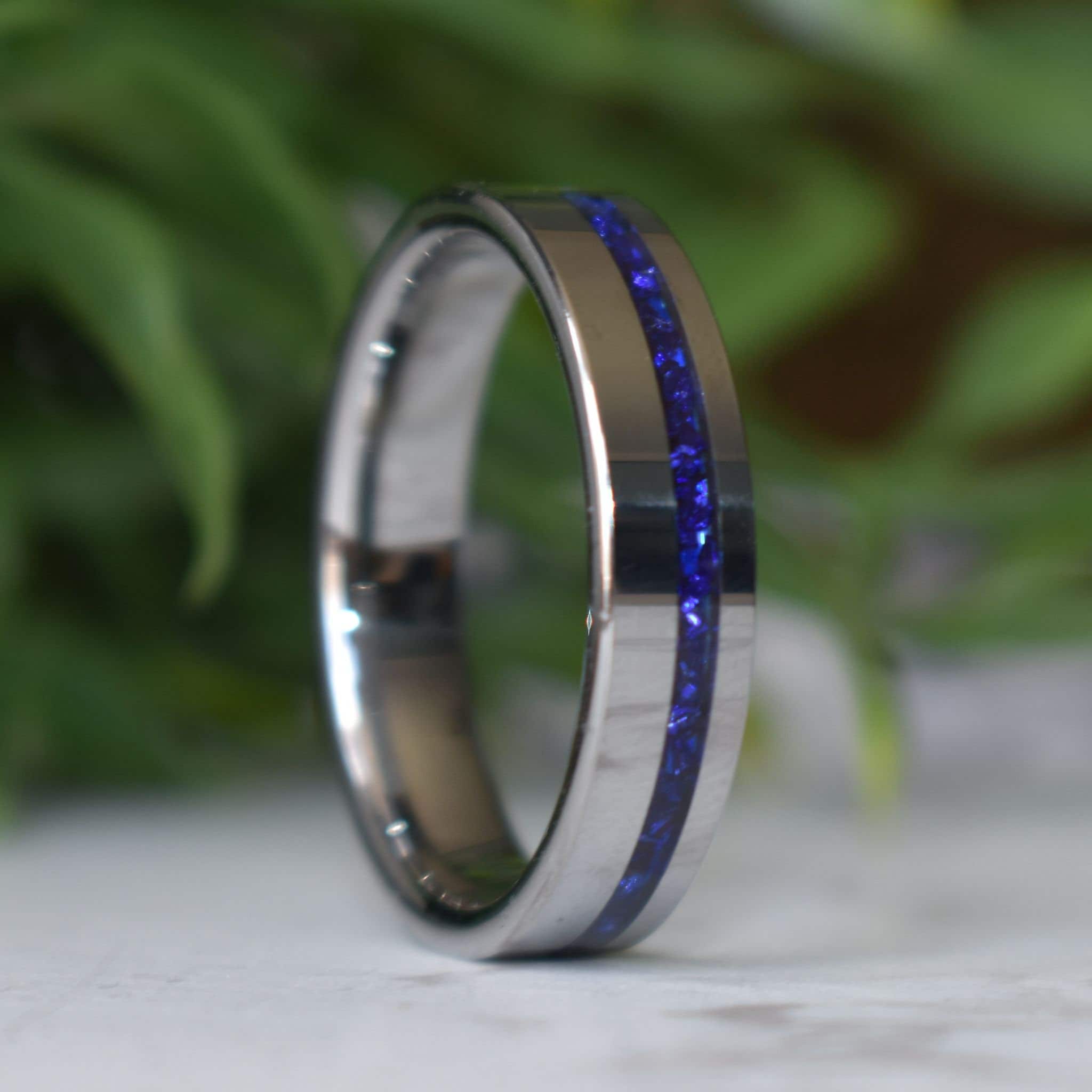 Tungsten 6mm Ring Blue Sapphire German Glass Wedding Band
