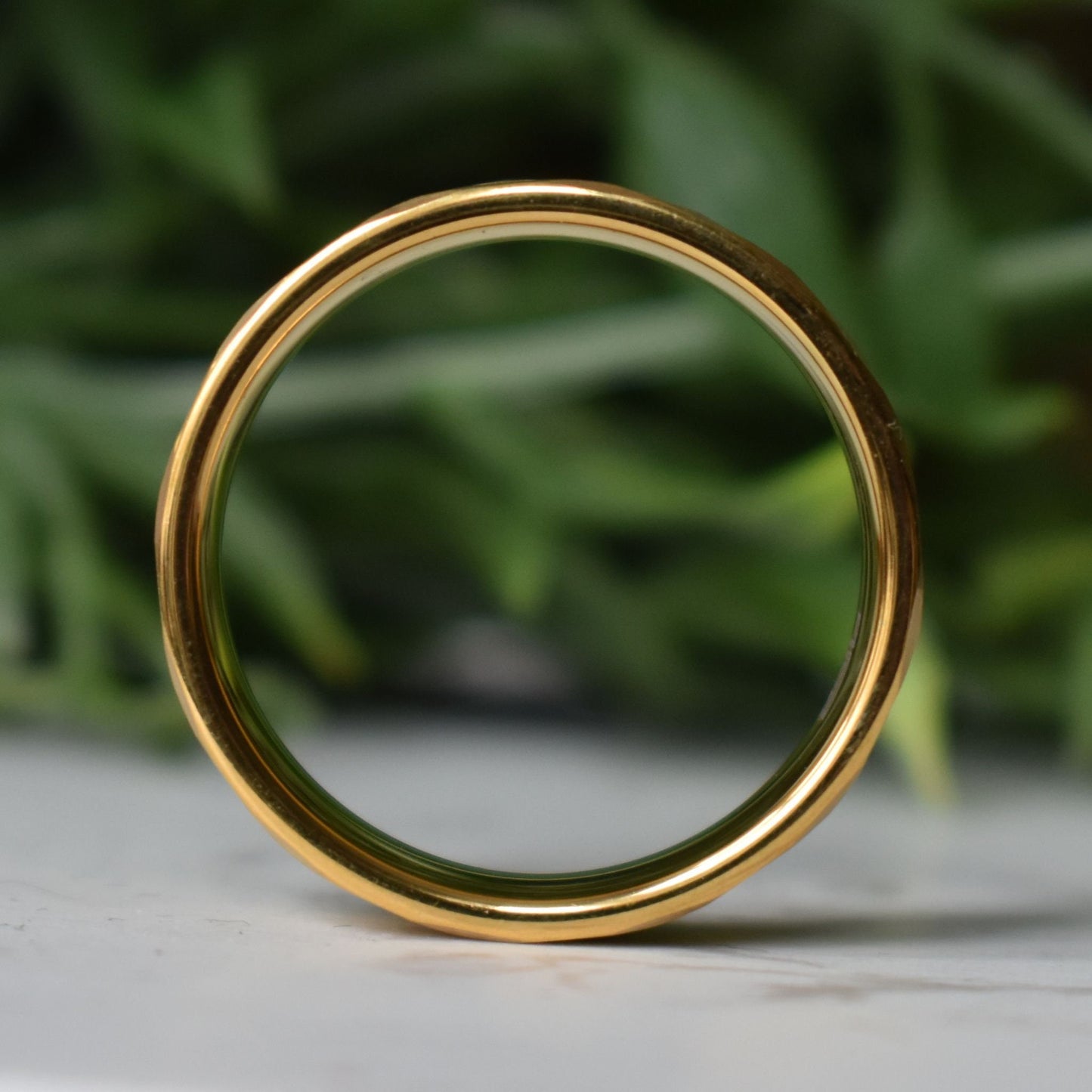 Hammered Tungsten Ring 8mm Gold Brushed with Polished Gold Accent