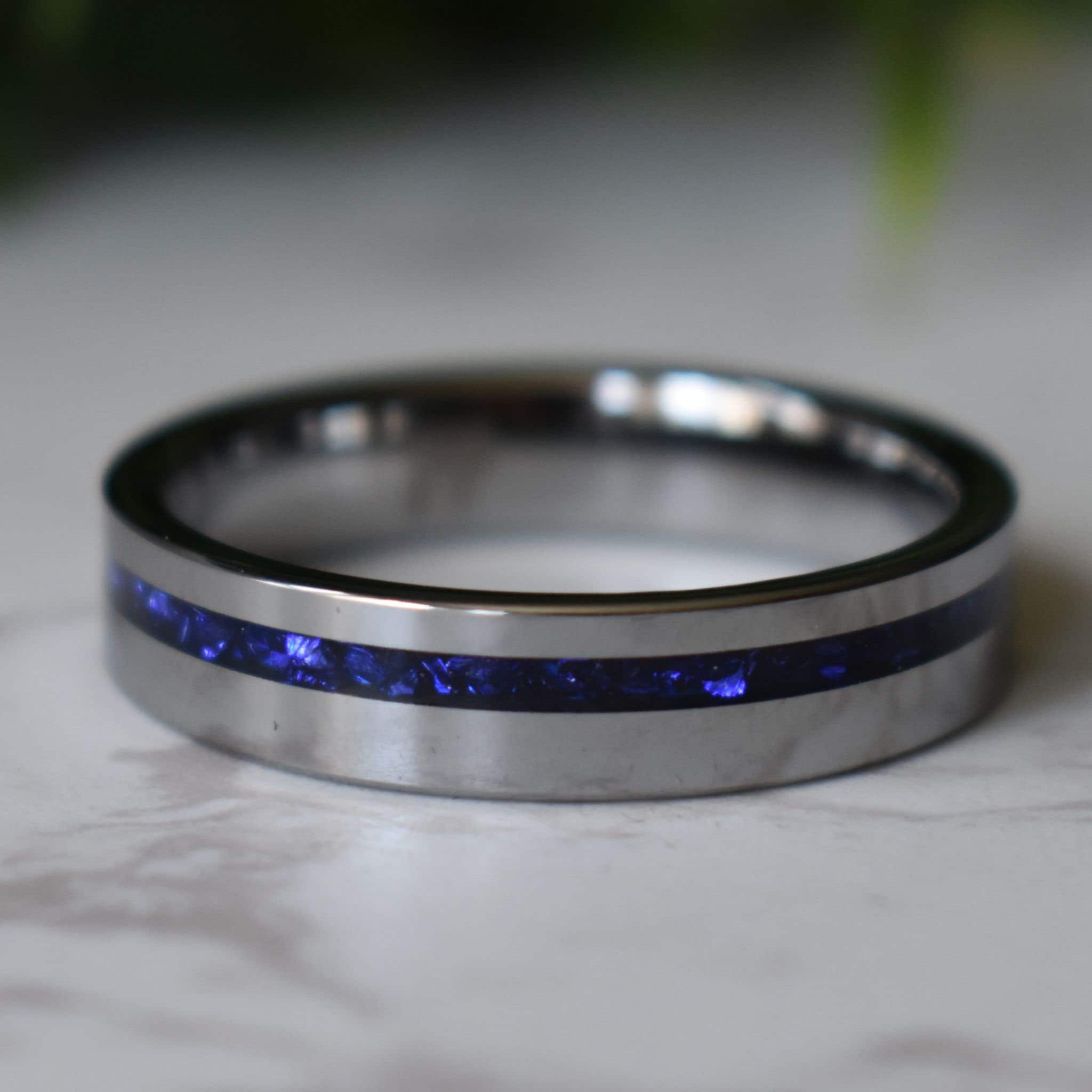 Tungsten 6mm Ring Blue Sapphire German Glass Wedding Band