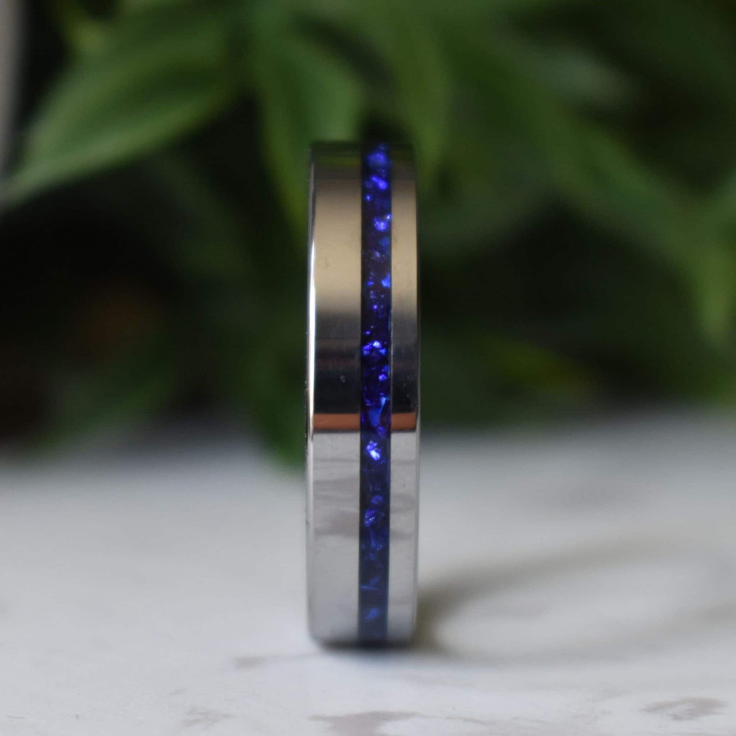Tungsten 6mm Ring Blue Sapphire German Glass Wedding Band