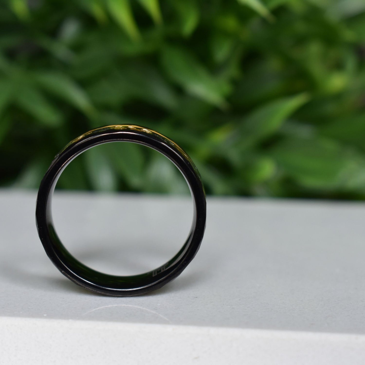 Hammered 8mm Black Tungsten Ring with 22K Gold Leaf and Meteorite Inlay