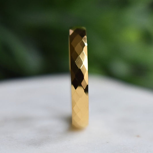 Tungsten Diamond Facet Yellow Gold 4mm Ring - Tungsten Titans