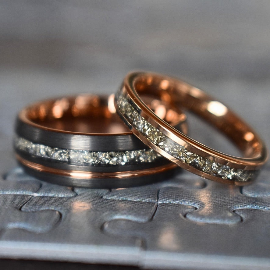 Tungsten Rose Gold Ring German Silver Glass Wedding Band - Tungsten Titans
