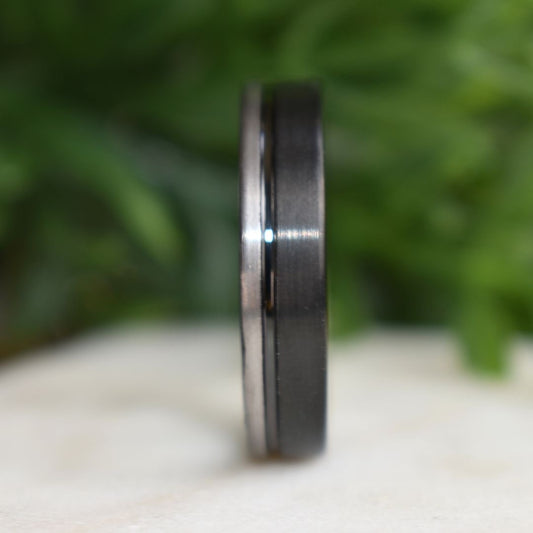 Tungsten Ring 6mm Black and Silver Brushed with Polished Black Accent - Tungsten Titans