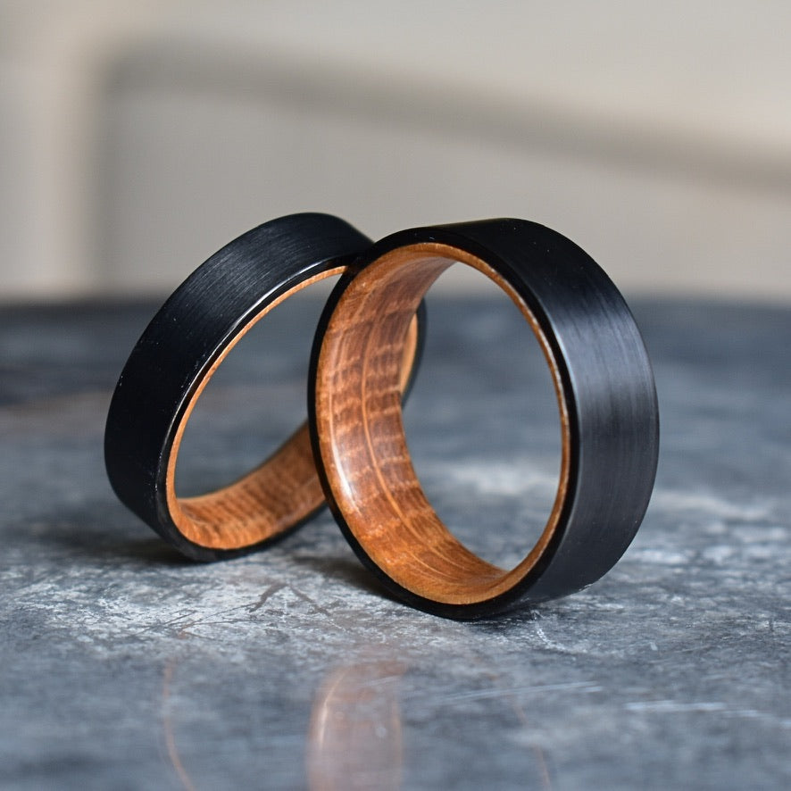 Black 8mm Tungsten with Whiskey Barrel Inner Band - Tungsten Titans