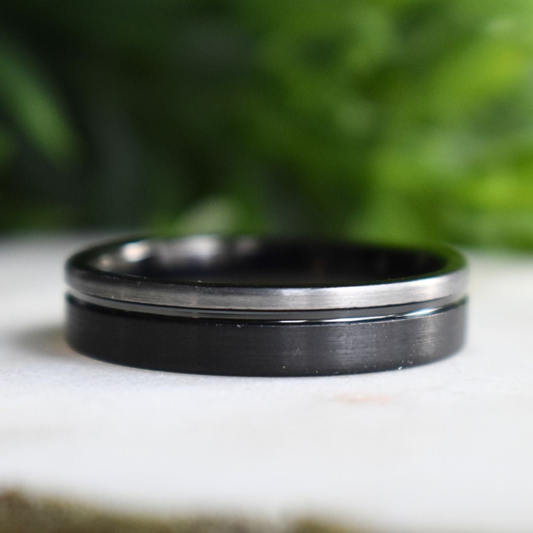 Tungsten Ring 6mm Black and Silver Brushed with Polished Black Accent - Tungsten Titans
