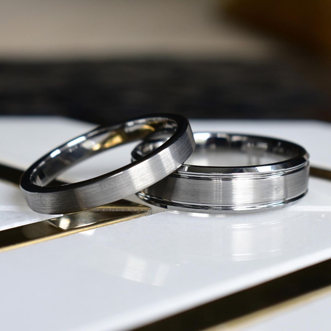 Silver Brushed Beveled Edge 7mm Tungsten Ring - Tungsten Titans