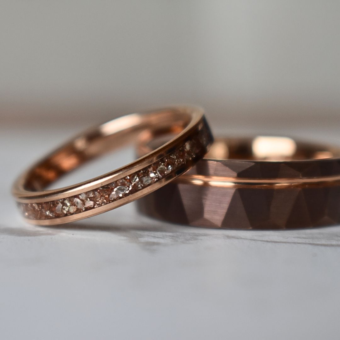 Tungsten 4mm Rose Gold Ring Peachy Pink Morganite German Glass Wedding Band - Tungsten Titans