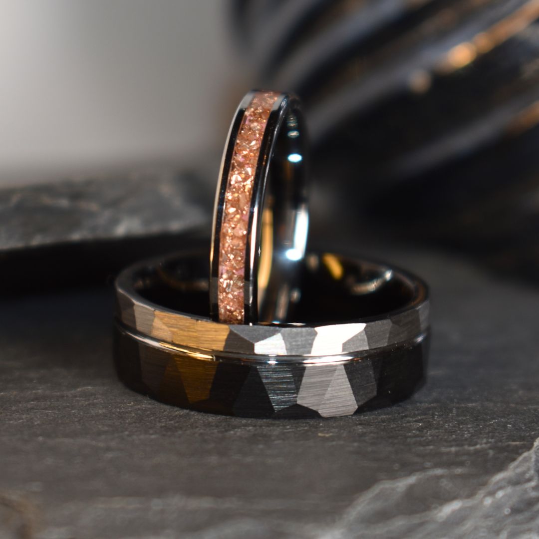 Tungsten 4mm Ring Peachy Pink Morganite German Glass Wedding Band - Tungsten Titans