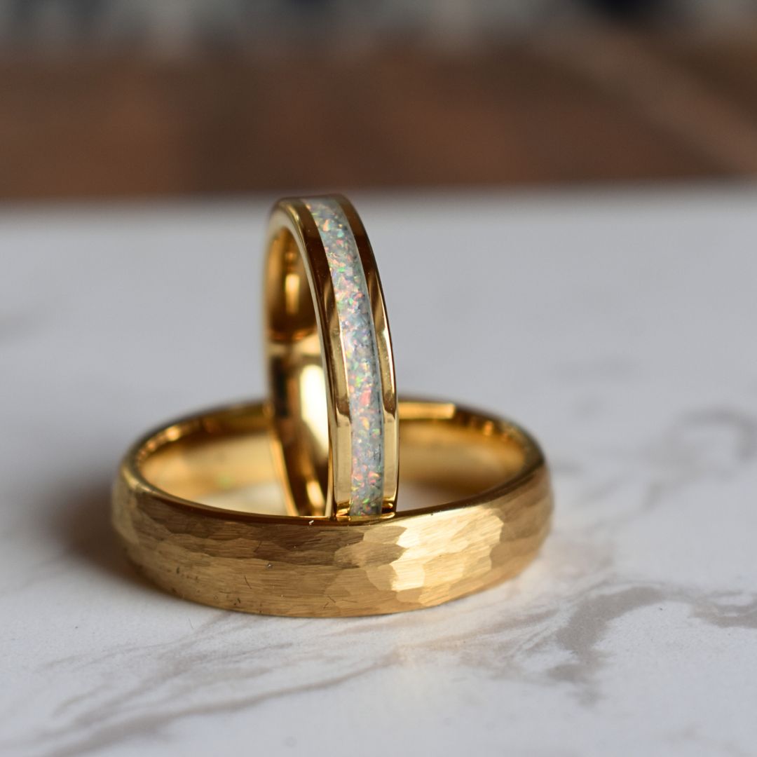 Tungsten 6mm Ring Hammered Gold with Comfort fit band - Tungsten Titans