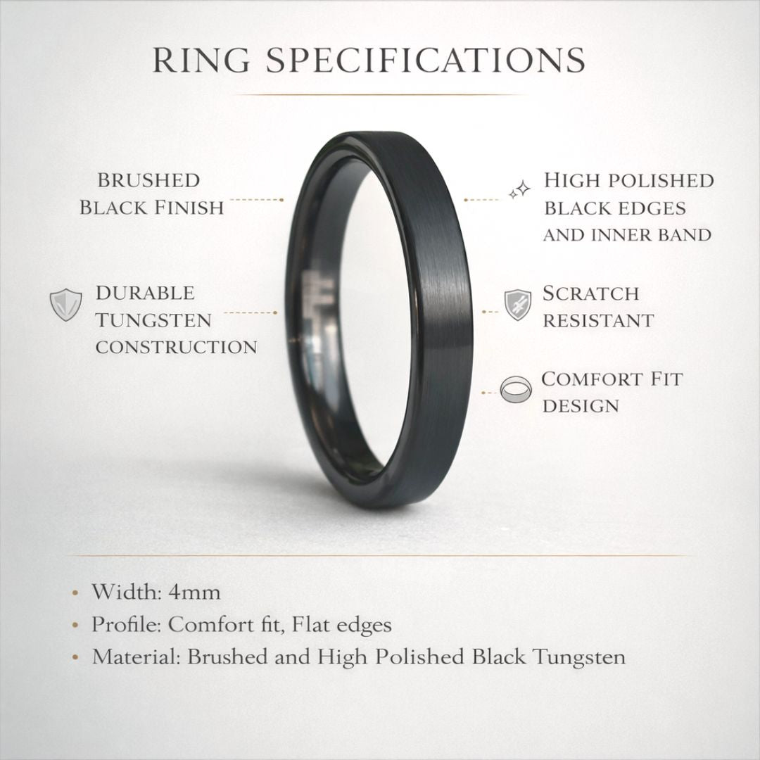 Tungsten Ring 4mm Brushed Black Comfort fit band - Tungsten Titans