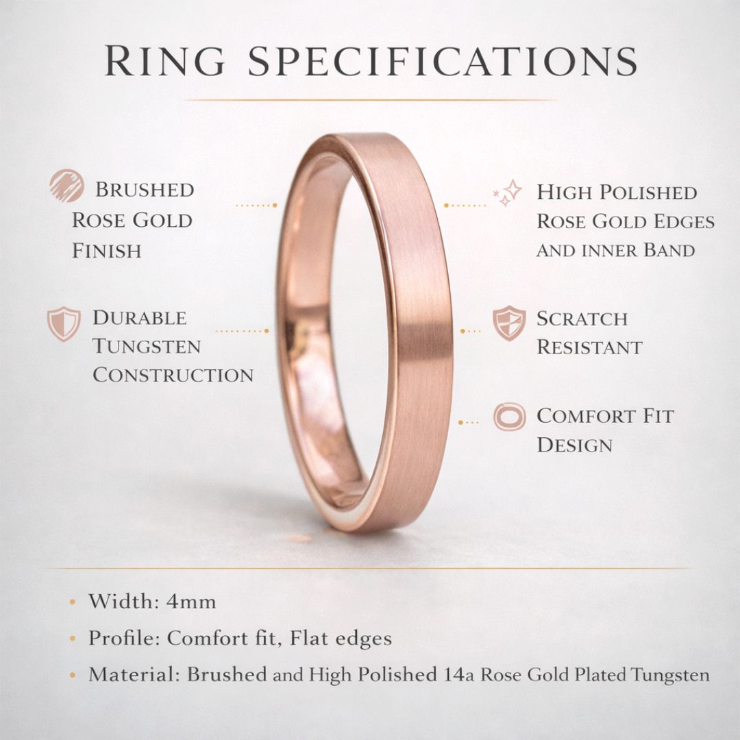 Tungsten Ring 4mm Brushed Rose Gold Comfort fit band - Tungsten Titans