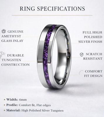 Tungsten 6mm Ring with Amethyst Inlay - Tungsten Titans