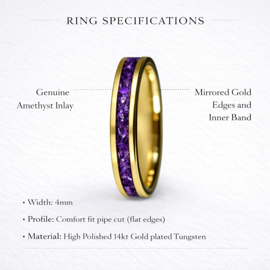 Tungsten 4mm Gold Ring with Amethyst Inlay - Tungsten Titans