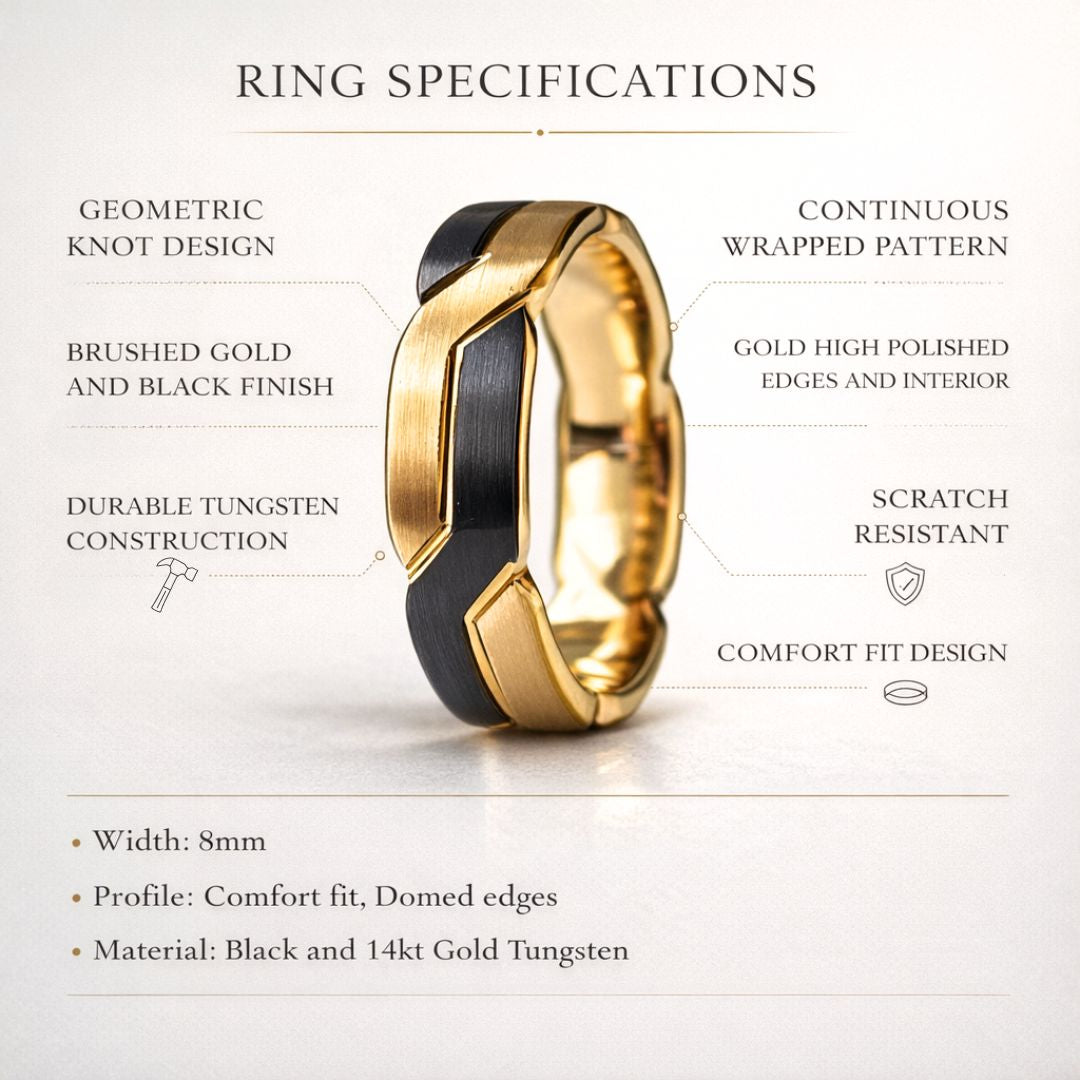 Tungsten 8mm Black and Gold Love Knot Ring - Tungsten Titans