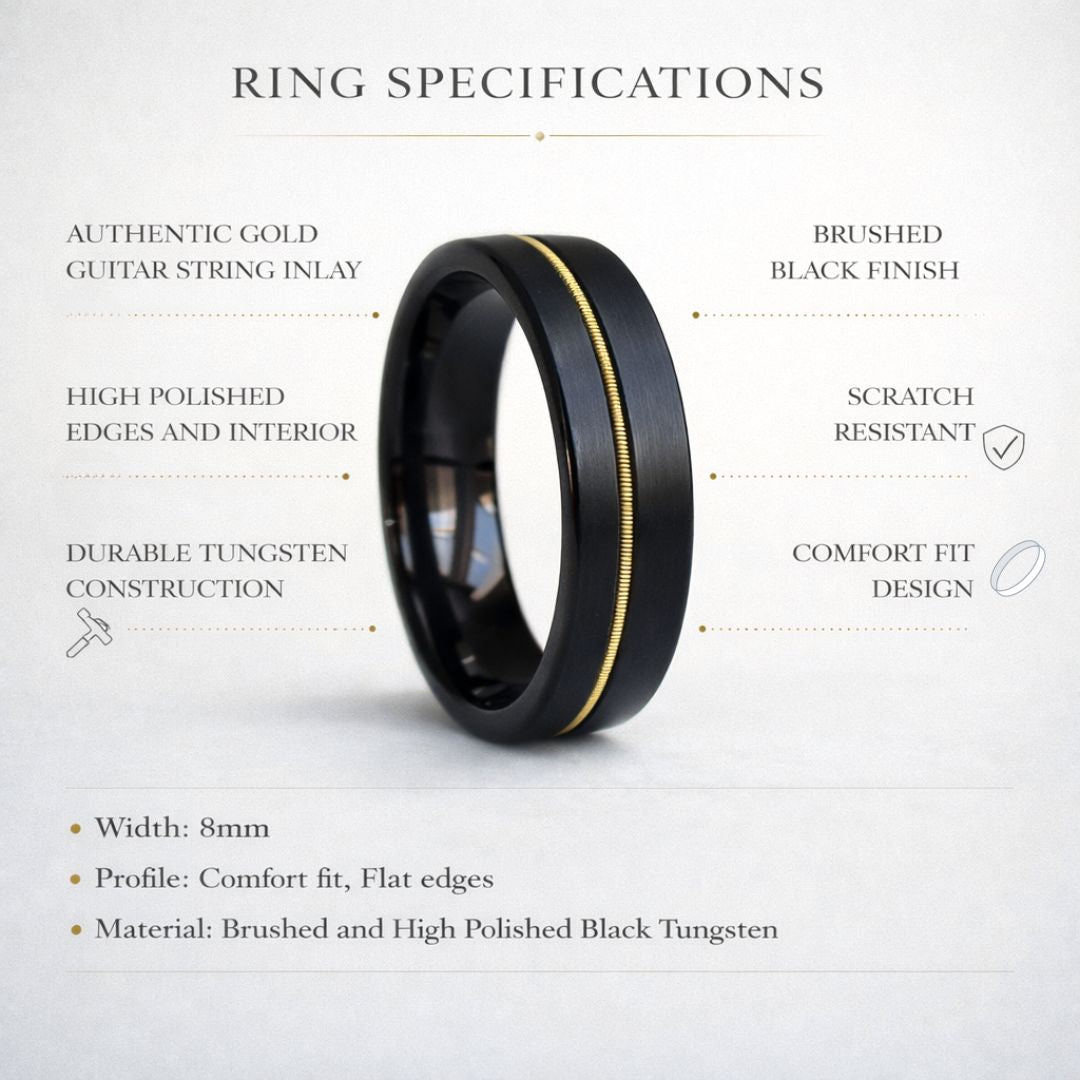 Guitar String 8mm Black Tungsten Ring - Tungsten Titans