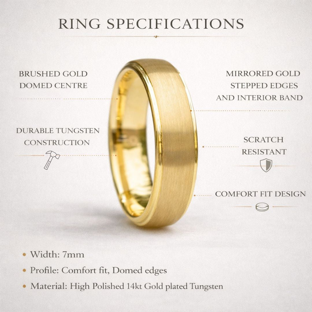 Tungsten 7mm Ring Gold Brushed Centre with a Stepped Edge - Tungsten Titans