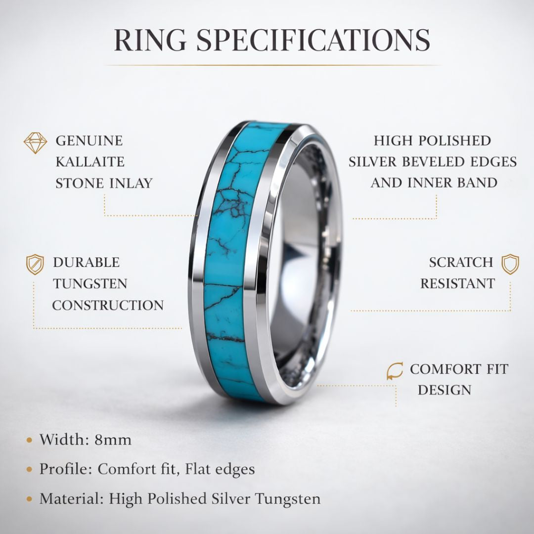 Tungsten 8mm Ring with Kallaite Stone Inlay - Tungsten Titans