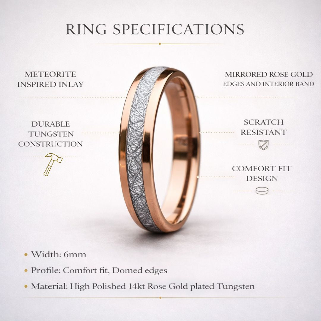Tungsten 6mm Ring Rose Gold with Meteorite - Tungsten Titans