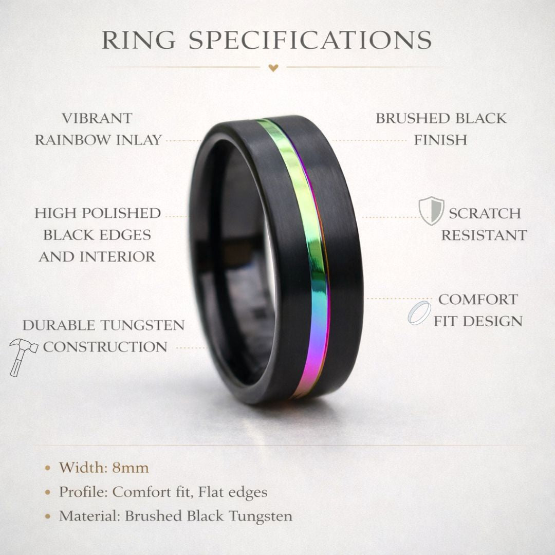Tungsten 8mm Ring Black with Rainbow Center