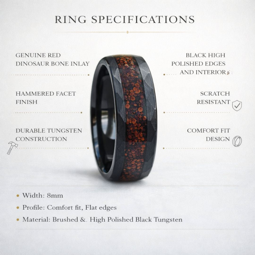 Tungsten Red Dinosaur Bone Ring - Tungsten Titans