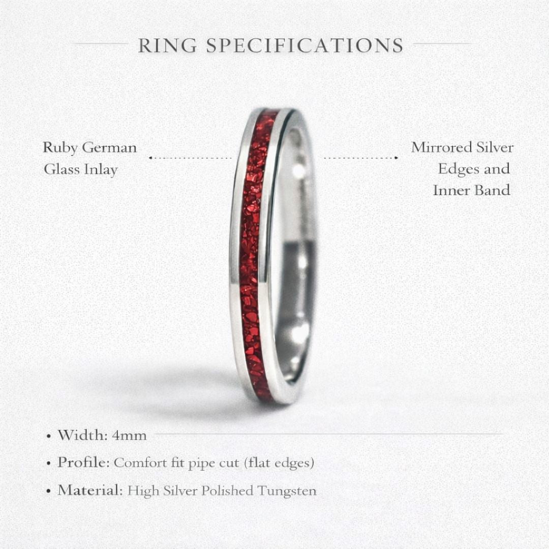 Tungsten 4mm Ring German Ruby Red Glass Wedding Band - Tungsten Titans