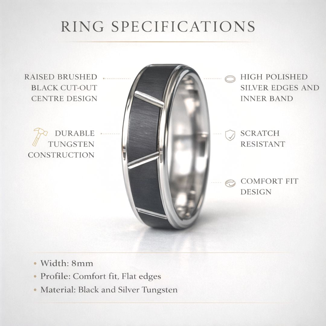 Tungsten 8mm Ring With Raised Black Center Design - Tungsten Titans