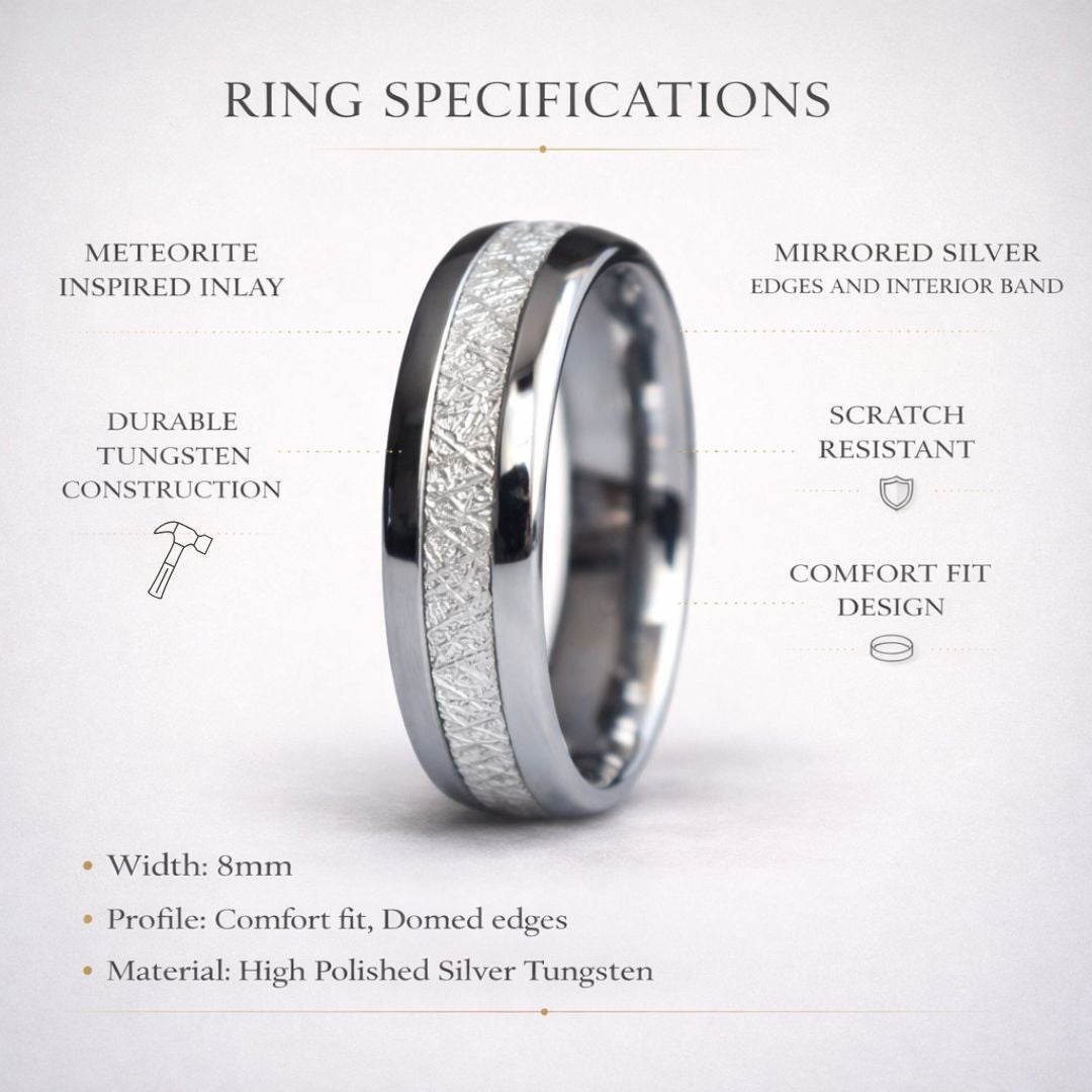 Tungsten 8mm Ring with Meteorite - Tungsten Titans