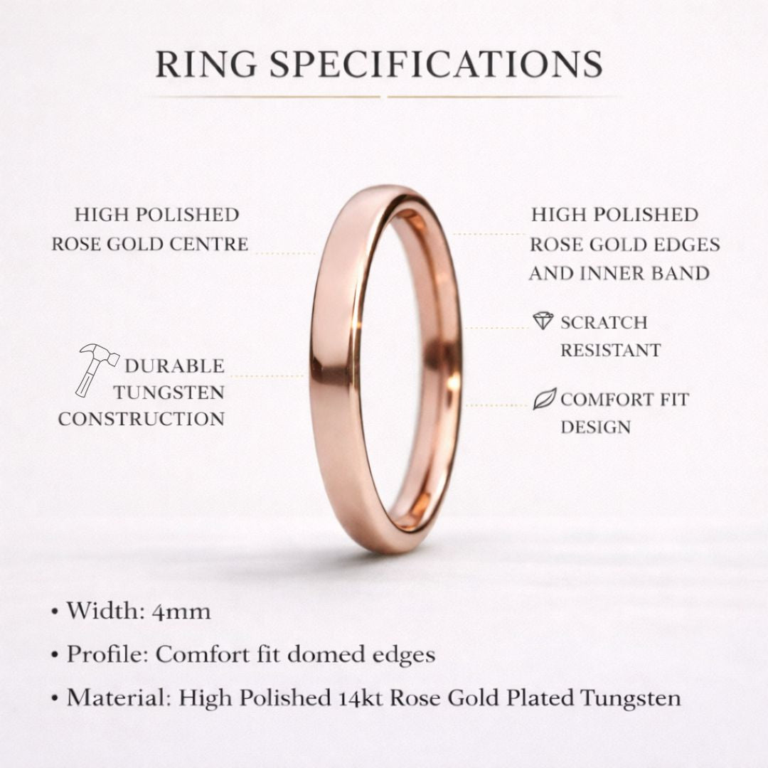 Tungsten Ring 4mm Classic Rose Gold Comfort fit band - Tungsten Titans