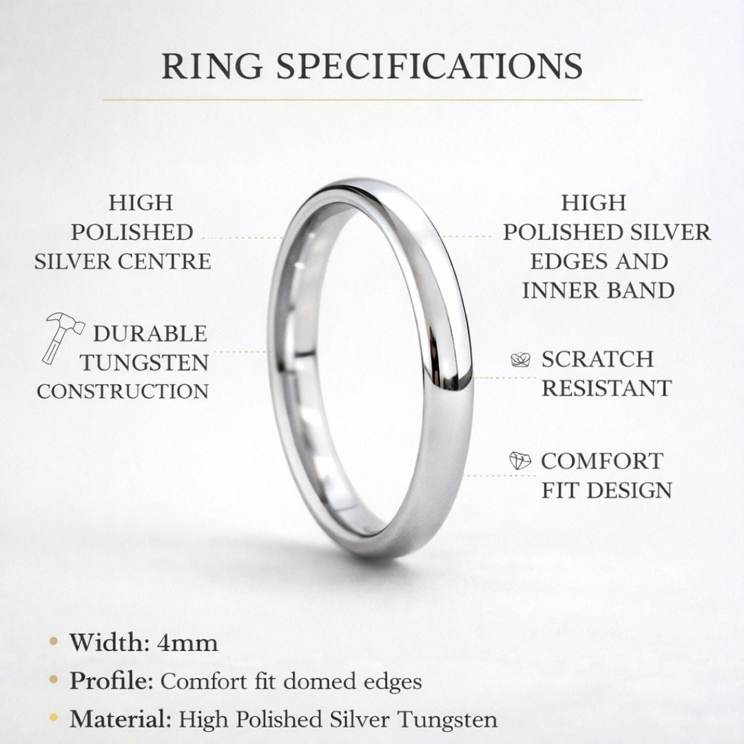 Tungsten Ring 4mm Classic Silver Comfort fit band - Tungsten Titans