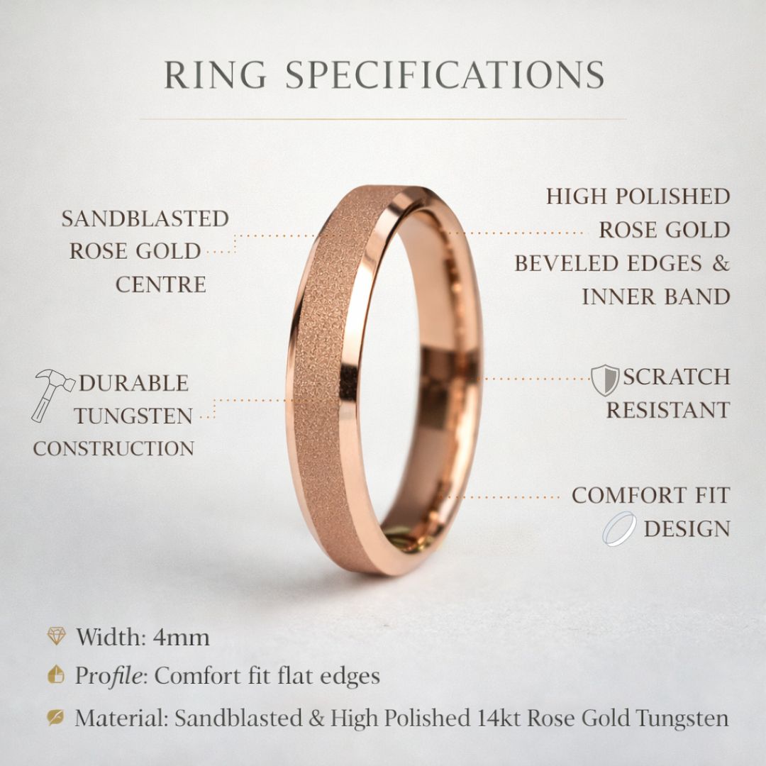 Tungsten 4mm Ring Rose Gold Sandblasted Wedding Band - Tungsten Titans
