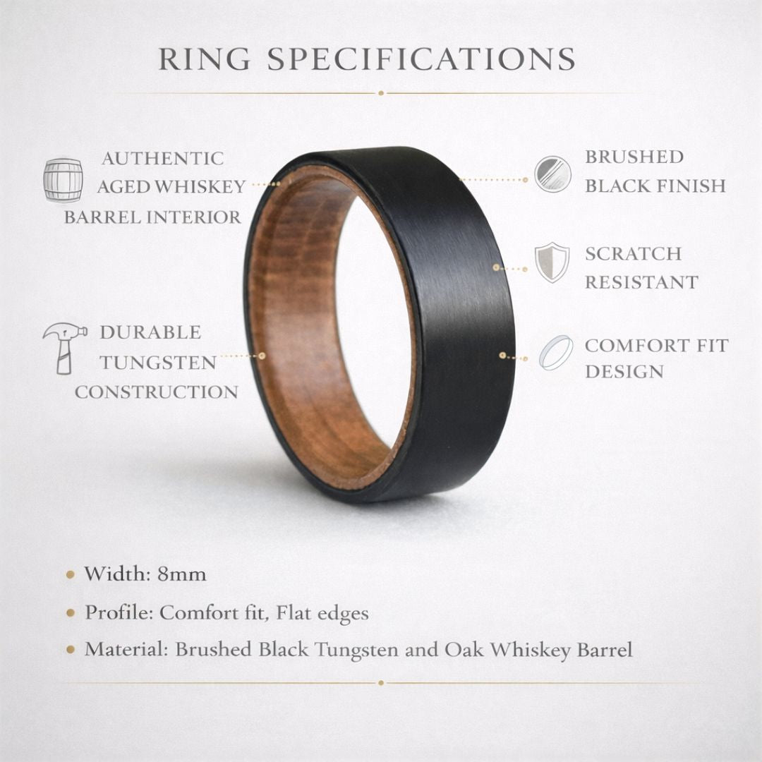 Black 8mm Tungsten with Whiskey Barrel Inner Band - Tungsten Titans