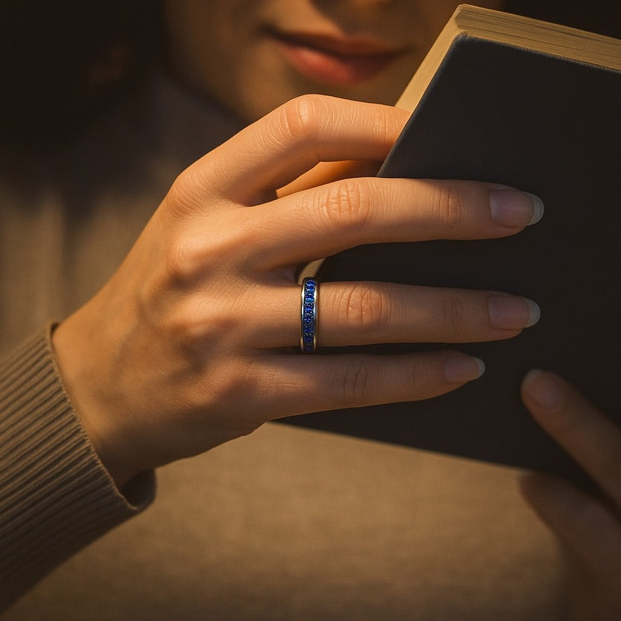 Tungsten 4mm Ring Blue Sapphire German Glass Wedding Band - Tungsten Titans