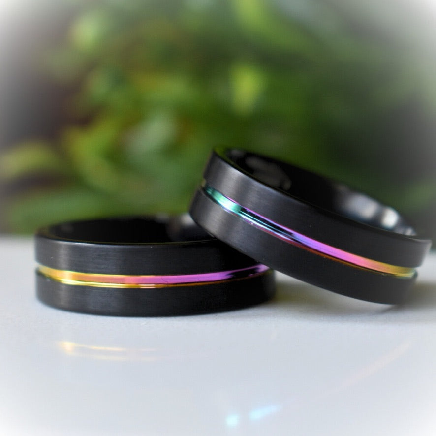 Tungsten 8mm Ring Black with Rainbow Center - Tungsten Titans