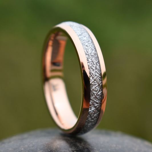 Tungsten 6mm Ring Rose Gold with Meteorite - Tungsten Titans