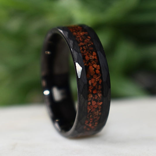 Tungsten Red Dinosaur Bone Ring