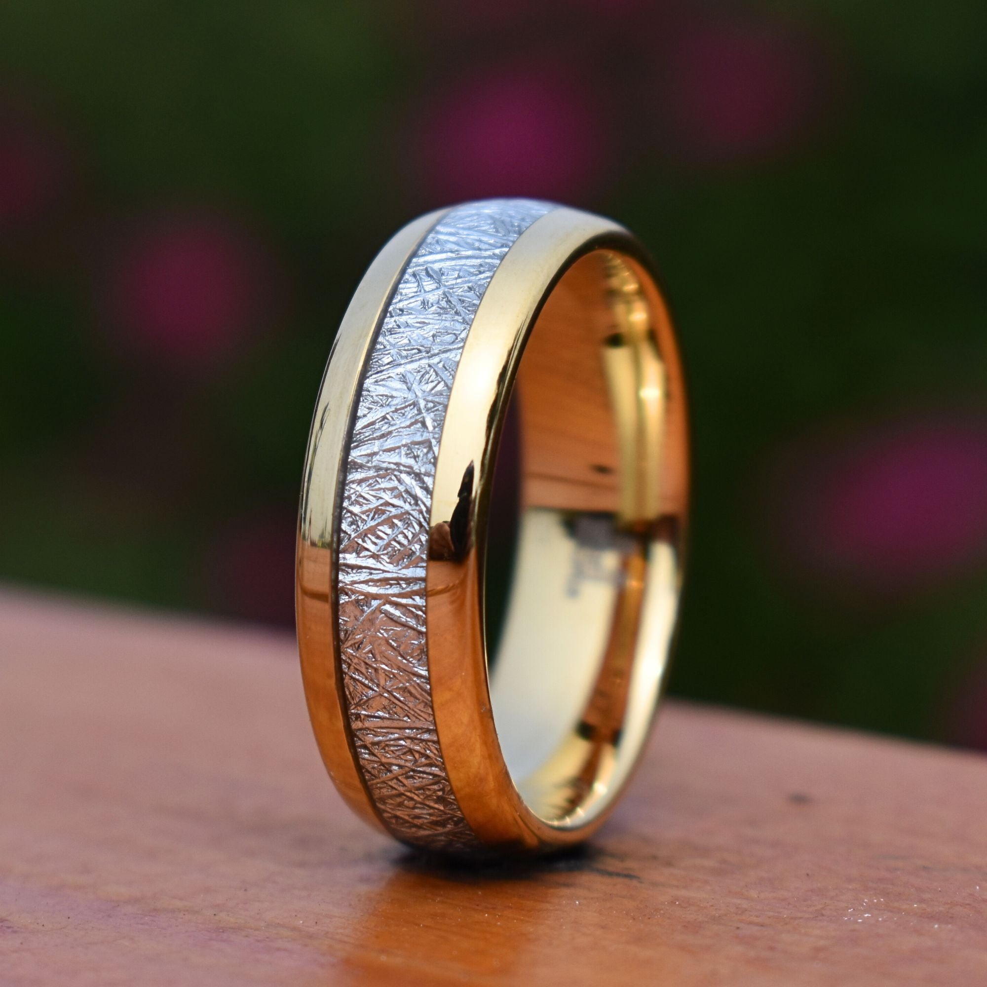 Tungsten 8mm Ring Gold with Meteorite - Tungsten Titans