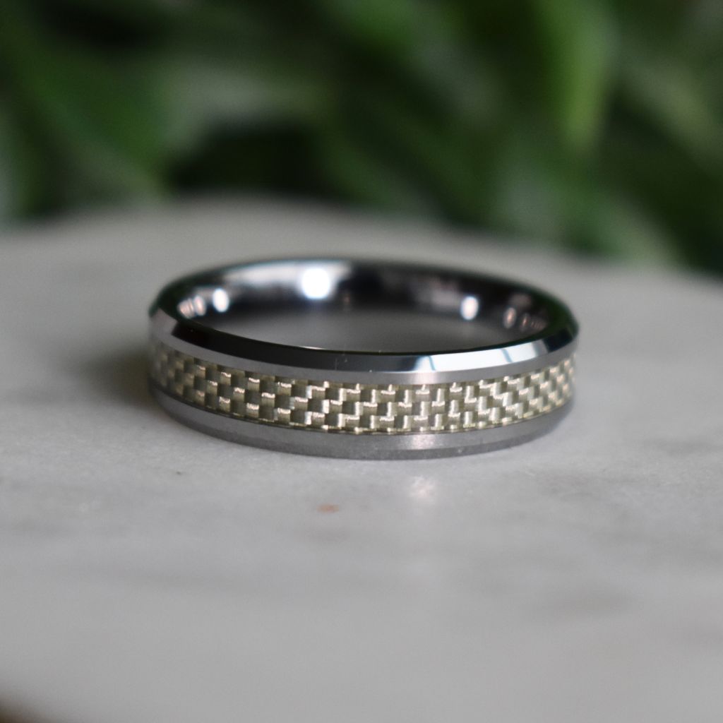 Silver Tungsten 6mm Ring with Silver Carbon Centre - Tungsten Titans