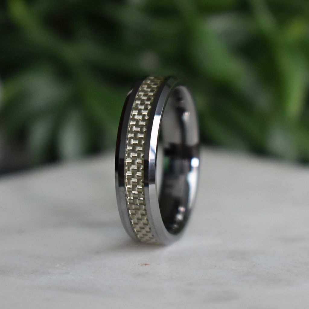 Silver Tungsten 6mm Ring with Silver Carbon Centre - Tungsten Titans