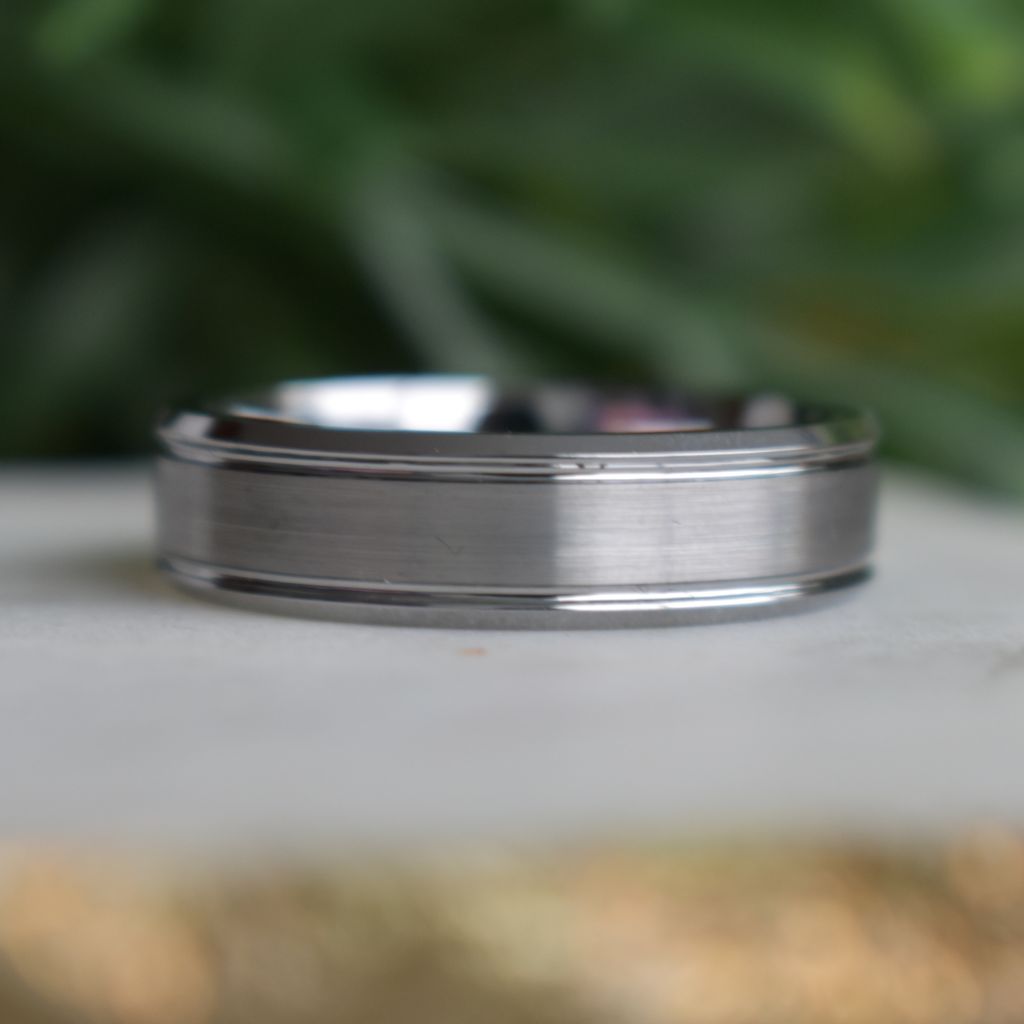 Silver Brushed Beveled Edge 7mm Tungsten Ring - Tungsten Titans