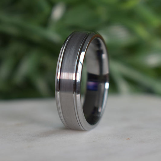 Silver Brushed Beveled Edge 7mm Tungsten Ring - Tungsten Titans
