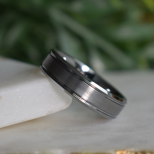 Silver Brushed Beveled Edge 7mm Tungsten Ring - Tungsten Titans