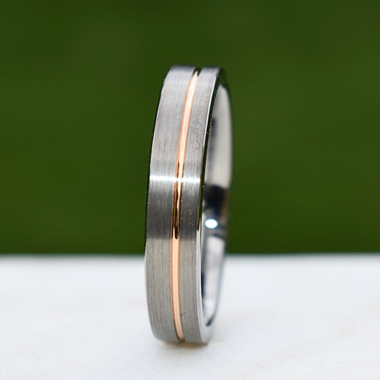 Tungsten Ring 5mm Brushed Silver with Rose Gold Stripe - Tungsten Titans