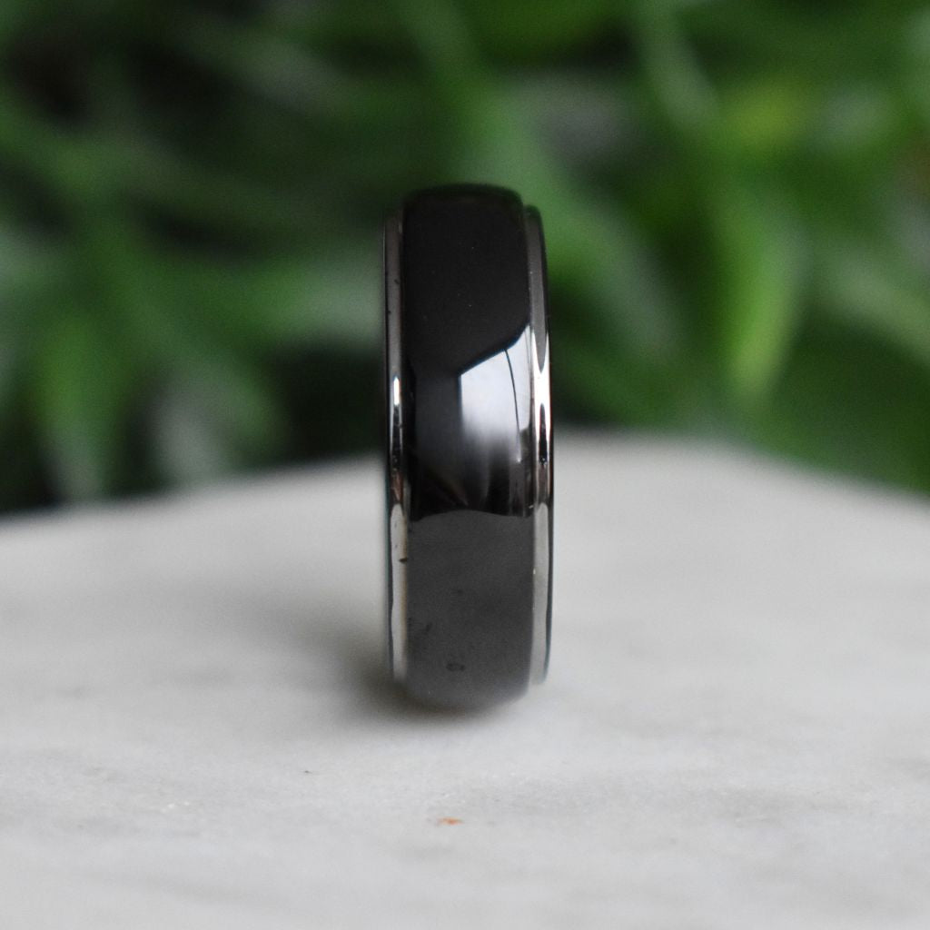Tungsten 8mm Ring Black Domed with Silver Edges - Tungsten Titans