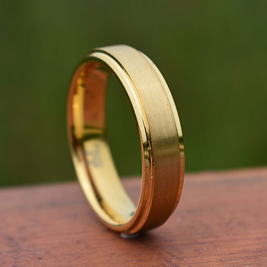 Tungsten 6mm Ring Gold Brushed Centre with a Deep Stepped Edge - Tungsten Titans