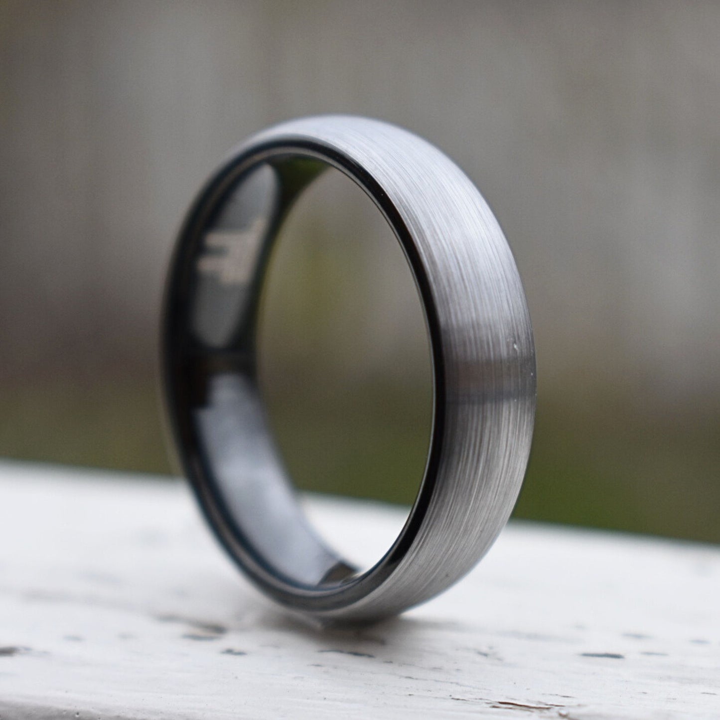 Tungsten 6mm Ring Brushed Silver with Black Comfort fit band - Tungsten Titans