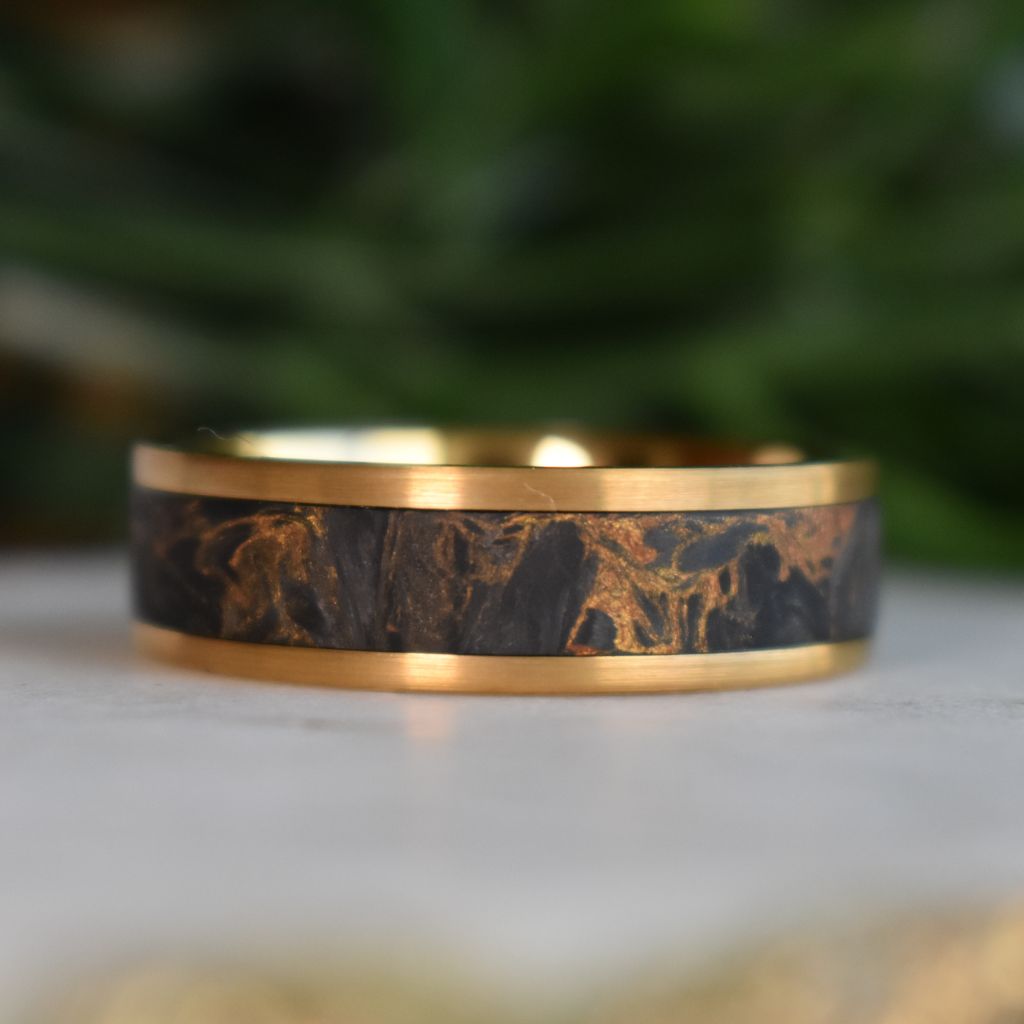 Forged Carbon Fiber & Yellow Gold 8mm Tungsten Ring - Tungsten Titans